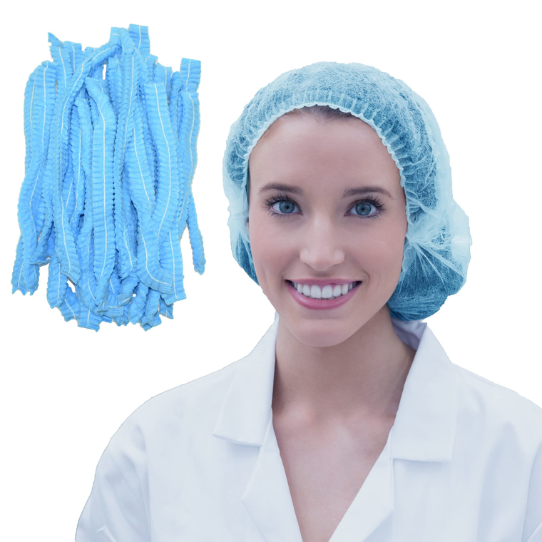 AMMEX DISPOSABLE BOUFFANT CAPS, 24 INCHES, BLUE