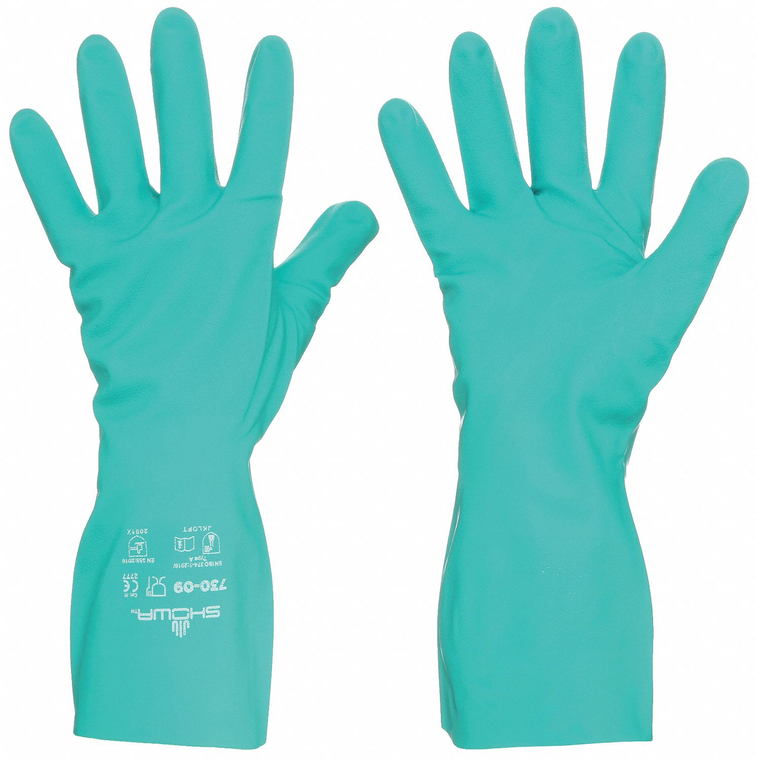 SHOWA 730 NITRILE GLOVE, FLOCK-LINED, CHEMICAL RESISTANT, 15 MILS THICK, 13" LENGTH