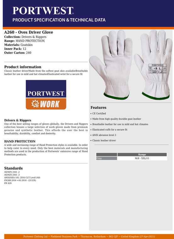 PORTWEST OVES DRIVER GLOVES