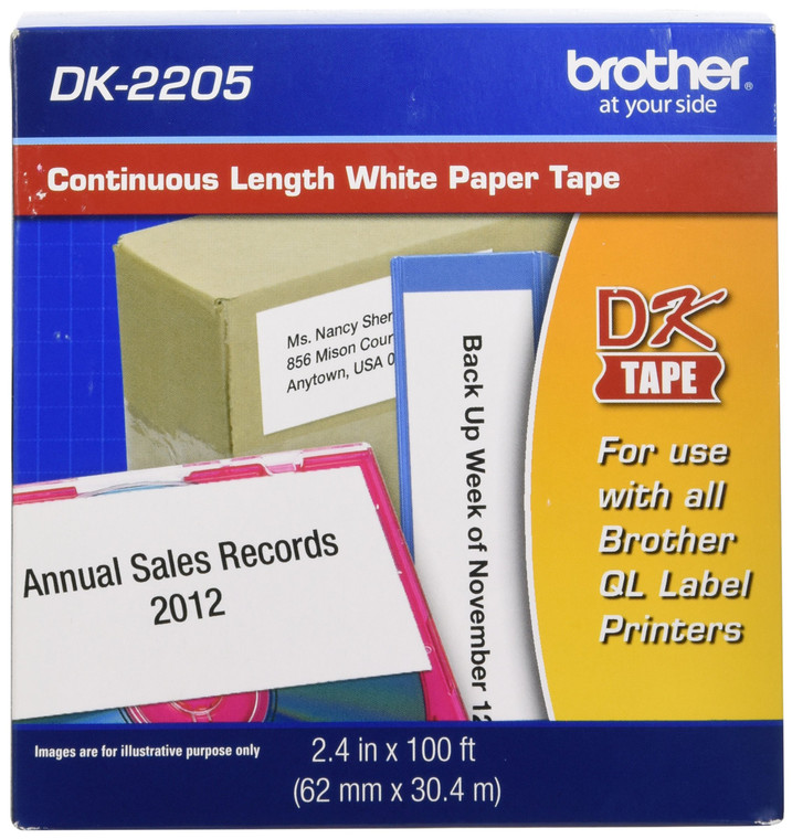 BROTHER GENUINE, DK-2205 CONTINUOUS PAPER LABEL ROLL, CUT-TO-LENGTH LABEL, 2.4” X 100 FEET