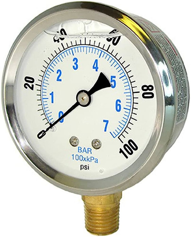 2 1/2" 0-100 PSI 1/4" LM LF 1 PC.CONNECION BOTTOM MOUNTED OIL FILLED GAUGE