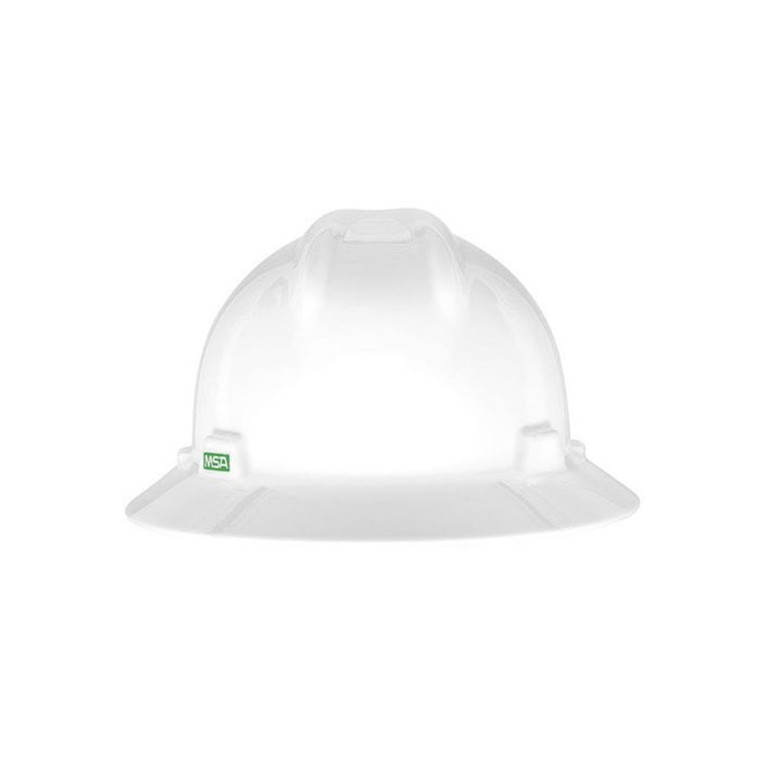 MSA FULL BRIM HARDHAT, 4 PT.RACHET SUSPENSION, WHITE, HATSIZE; 6-1/2 TO 8