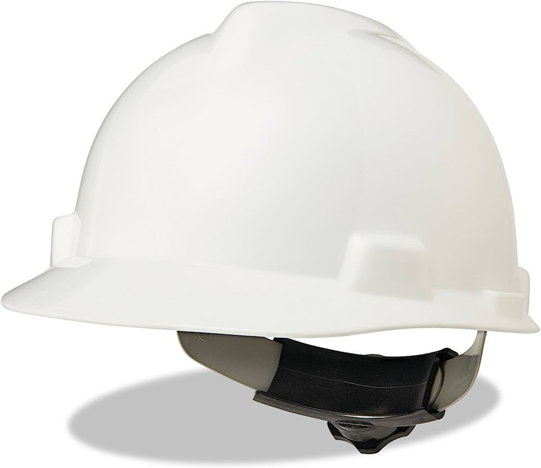 MSA SAFETY 475358 WHITE V-GARD HARD HAT, POLYETHYLENE, 4-POINT FAST-TRAC RATCHET SUSPENSION