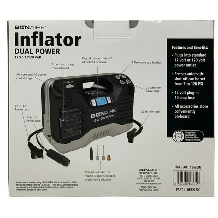 BONAIRE INFLATOR DUAL POWER 12 VOLT/120VOLT