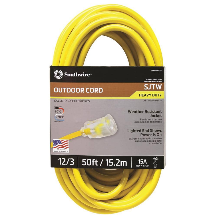 SOUTHWIRE HEAVY DUTY OUTDOOR CORD WEATHER RESISTANT, 50 FEET