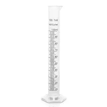100ML SCIENCE MEASURING TEST TUBE FLASK, 2-SIDED MARKING - BLACK AND RAISED GRADUATION LINES, PO...