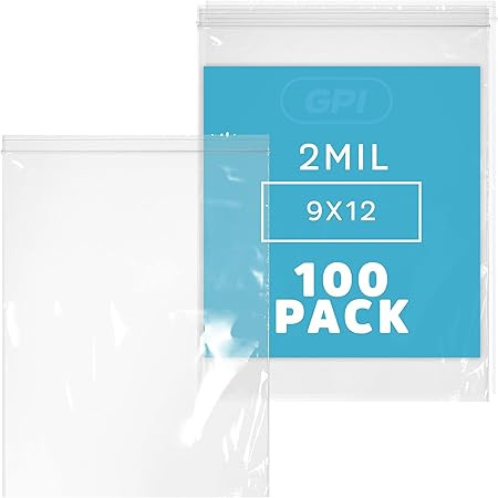 GPI - 9" X 12" - BULK PACK 100, 2 MIL THICK, LARGE, CLEAR PLASTIC RECLOSABLE ZIP-LOCK BAGS ..