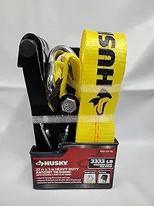 HUSKY 27 FT. X 2 IN. HEAVY-DUTY RATCHET TIE-DOWN STRAP WITH DOUBLE J HOOK- 3333lbs WORKING LOAD ...