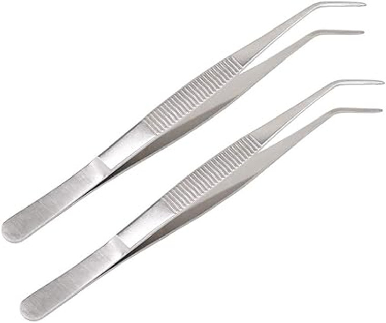 7 INCH STAINLESS STEEL TWEEZERS WITH CURVED SERRATED TIP MULTIPURPOSE FORCEPS FOR CRAFT REPAIRING