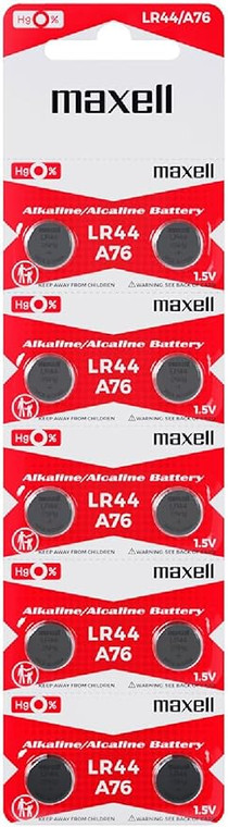 MAXELL LR44 BATTERIES, 10 PER CARD
