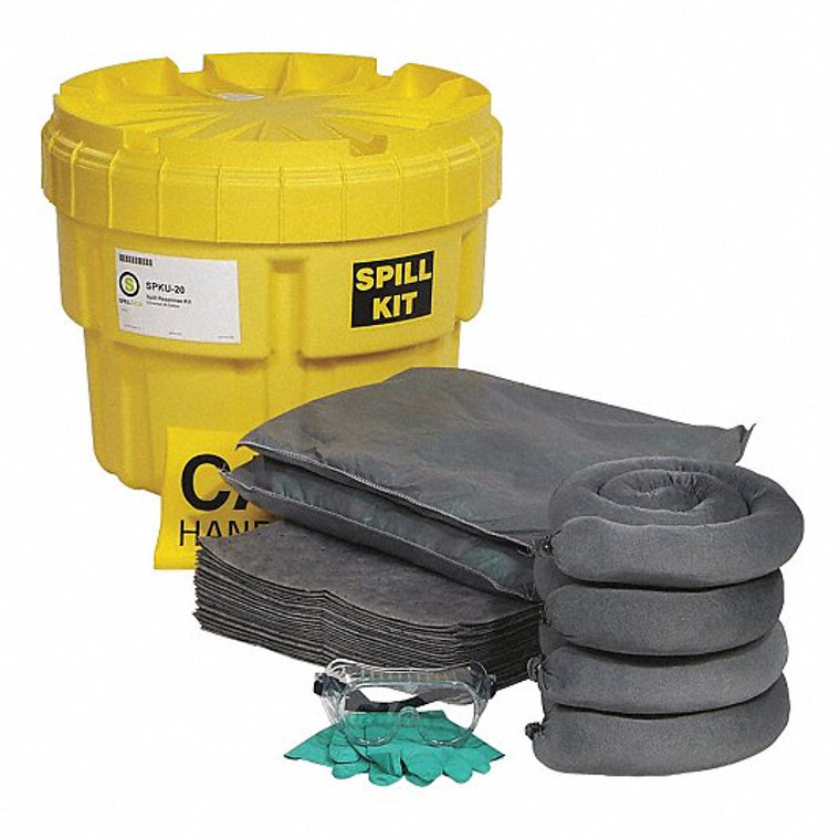 SPILLTECH UNIVERSAL SPILL KIT DRUM, 16 GAL VOLUME ABSORBED PER KIT- CONTAINER CAPACITY 20 GAL..