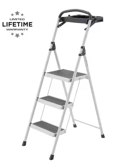 Gorilla Ladders 3-Step Steel Lightweight Step Stool with Project Tray, 225 lbs. Load Cap. Type II Duty Rating (8 ft. 9 in. Reach Height)
