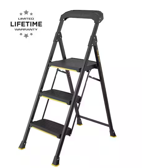 Gorilla Ladders 3-Step Pro-Grade Steel Step Stool, 300lbs. Load Capacity Type IA Duty Rating (9ft. Reach Height)