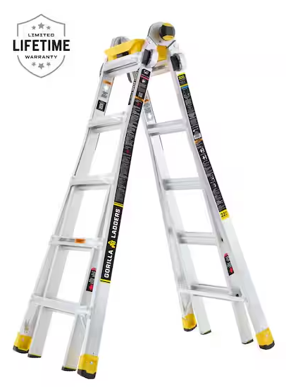 22 ft. Reach Aluminum Multi-Position Ladder w/ Project Bucket, Tool Hangers, 300 lbs. Load Capacity, Type 1A Duty Rating