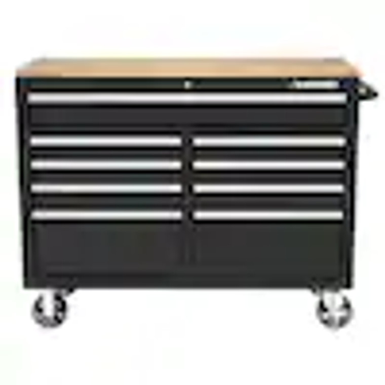 Tool Storage 46 in. W x 18 in. D 9-Drawer Mobile Workbench Cabinet in Gloss Black