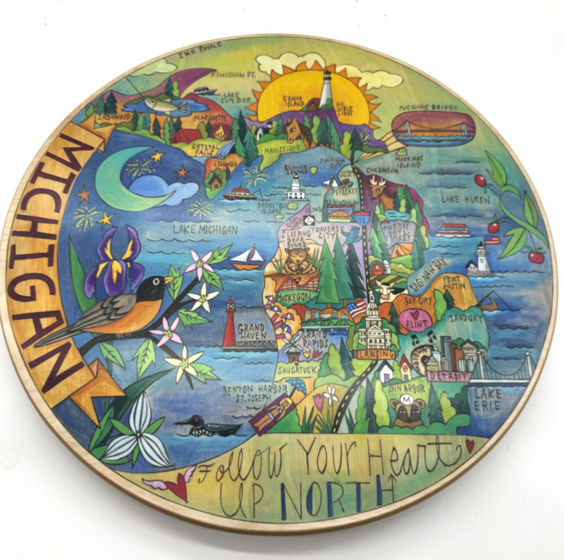 Sincerely, Sticks Michigan Mitten Wooden Lazy Susan