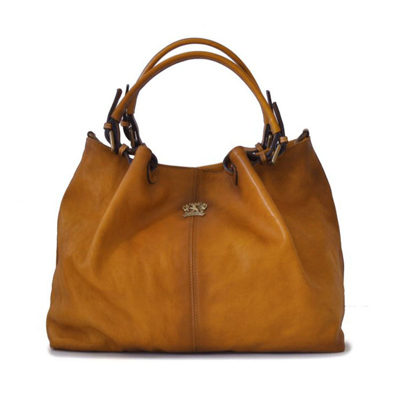 Pratesi Aged Leather Bucket Hobo Handbag