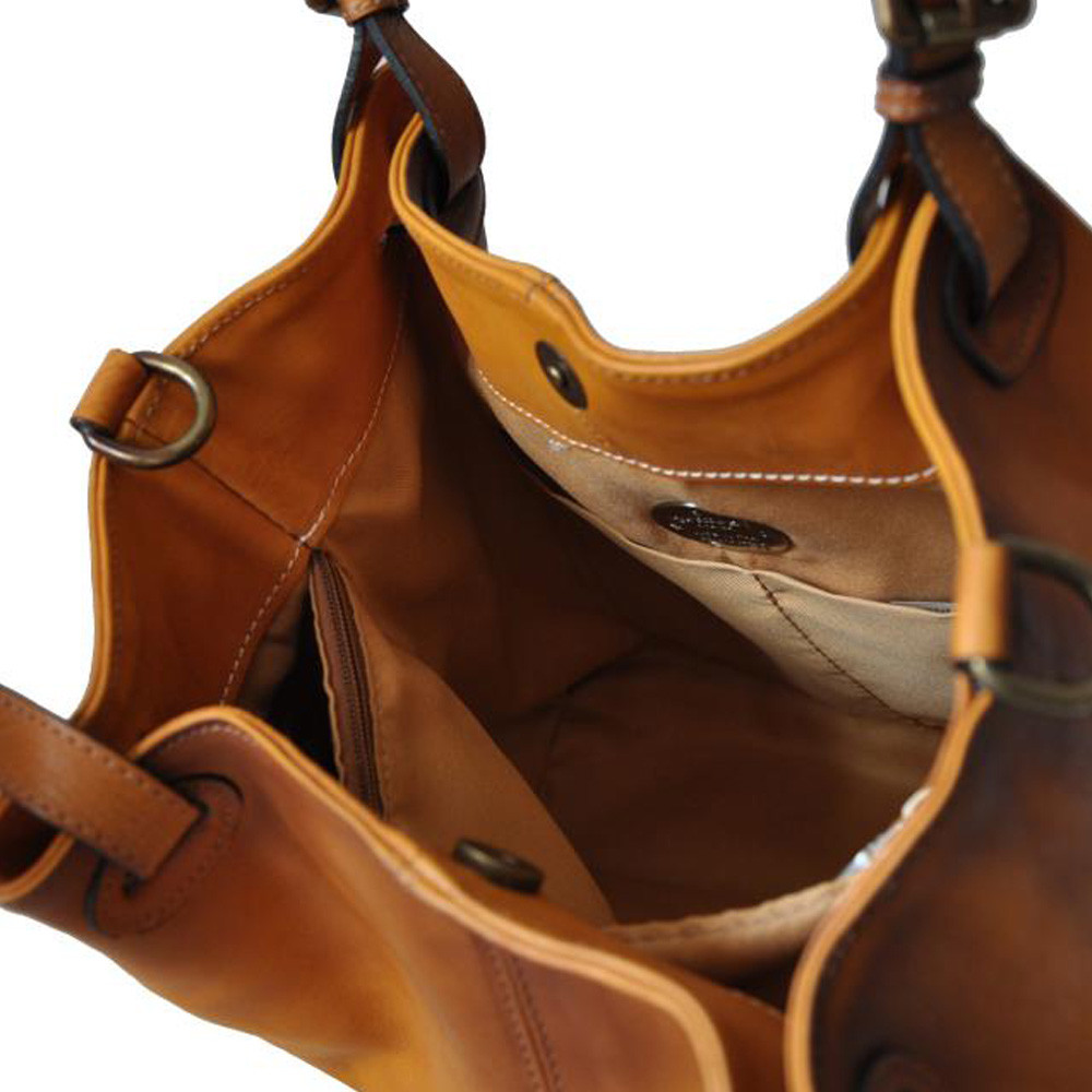 Pratesi Aged Leather Piccolo Bucket Hobo Handbag