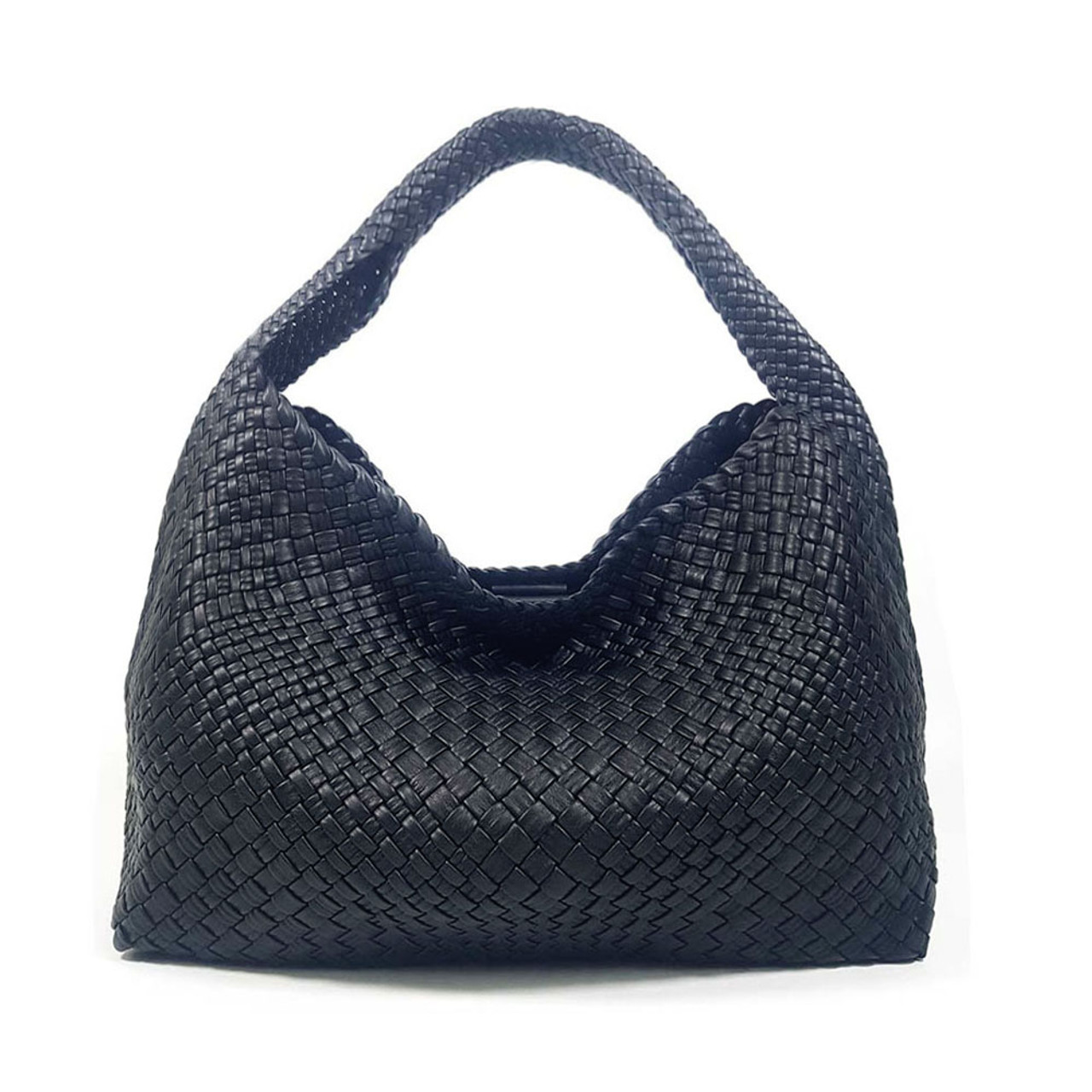 Ghibli Woven Leather Hobo Bucket Bag - Black