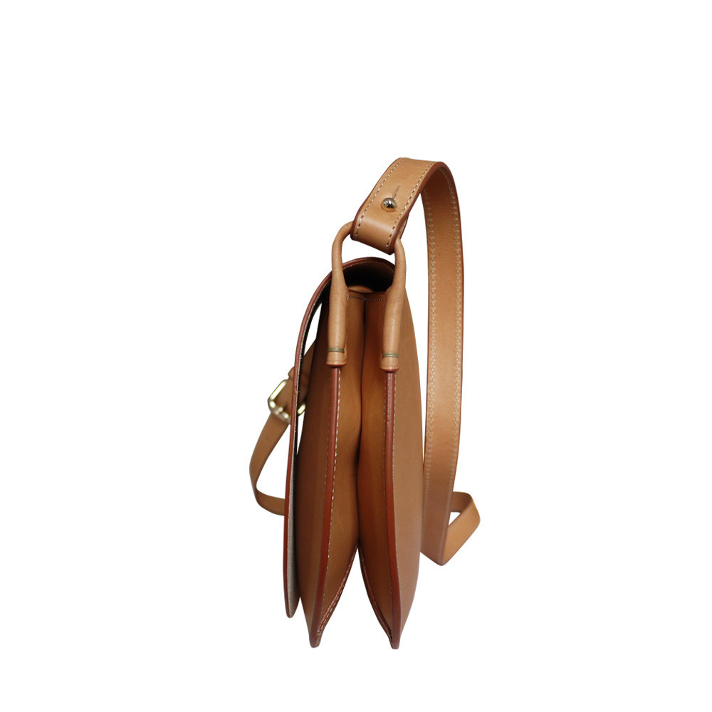 Boldrini Eva Italian Leather Cross Body Large Saddle Style Bag Tan