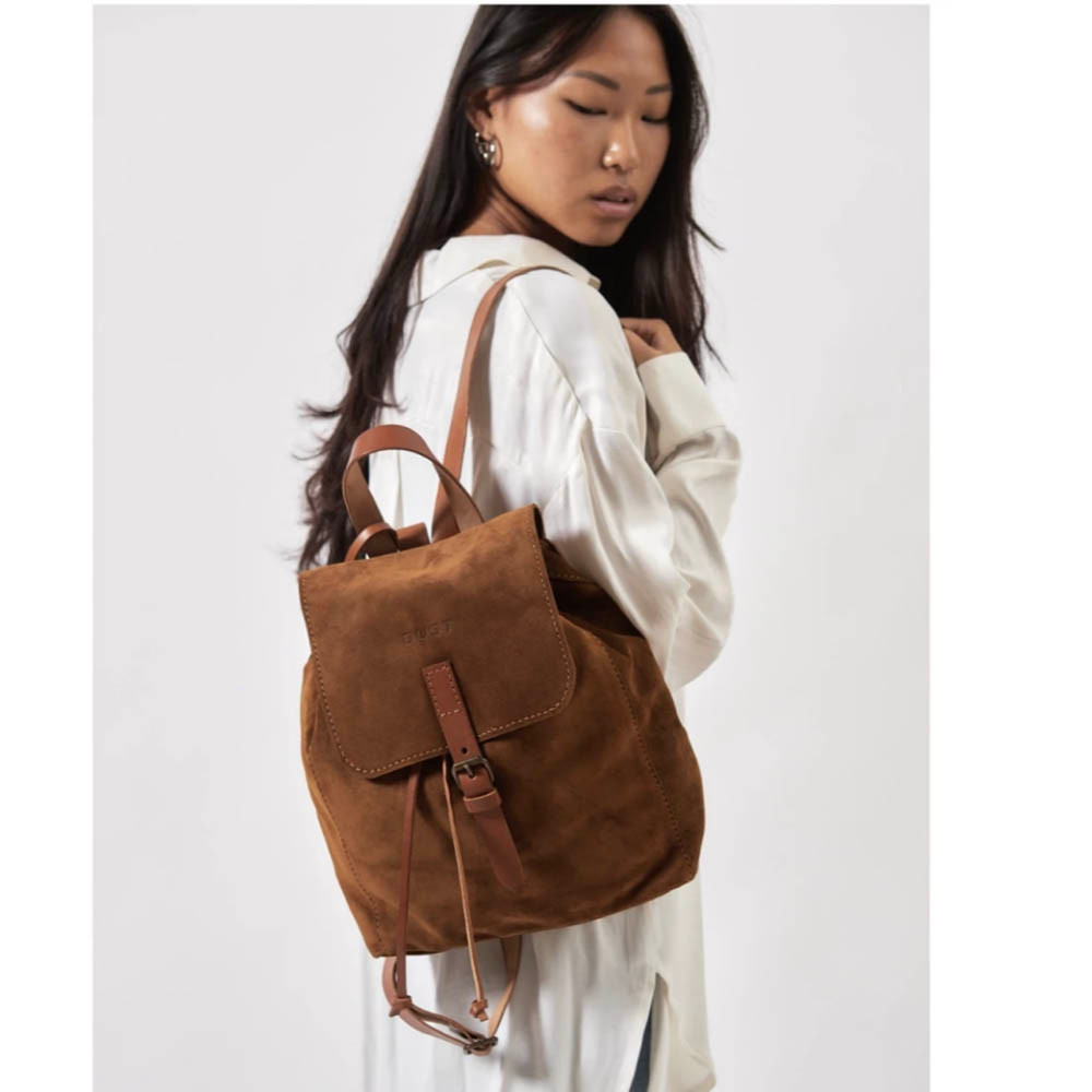 brown leather suede backpack in Venice Collection Now fully loaded with more pockets Laio Peach monogram suede leather