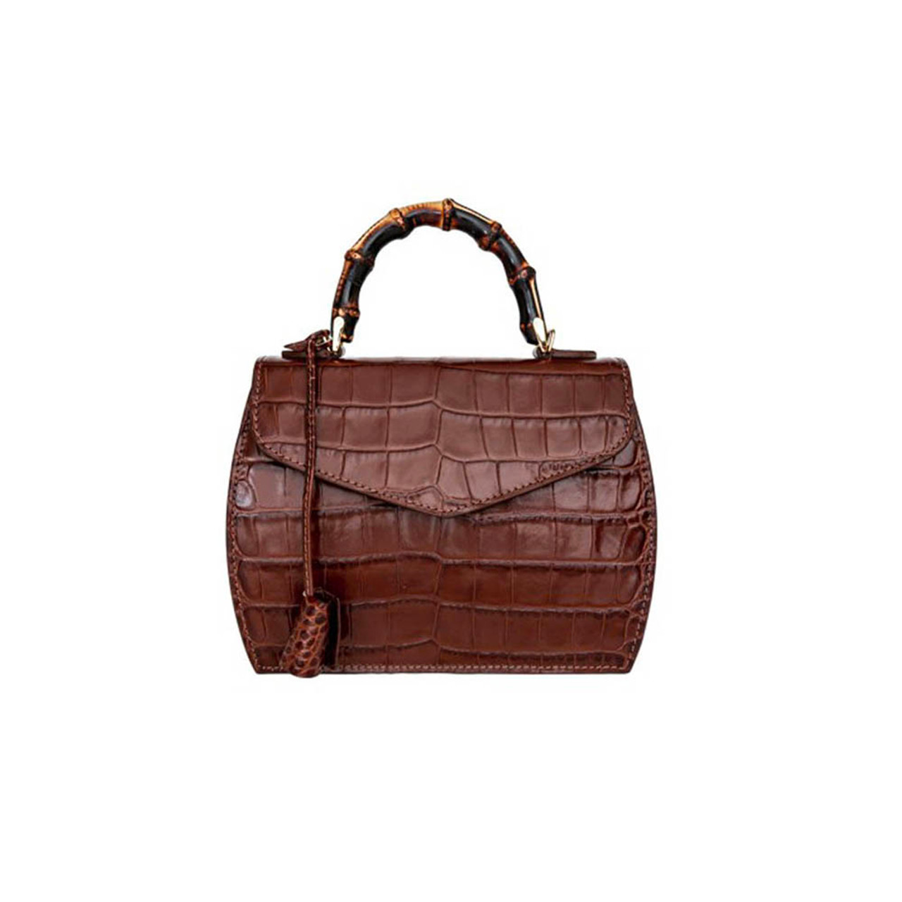 Brown Leather Croc Patterned Grab Bag