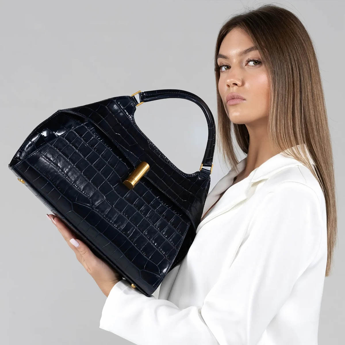 MASSIMO　アリゲーター革　ハンドバッグ Arcadia Emma22 Leather Croc Print Large Handbag