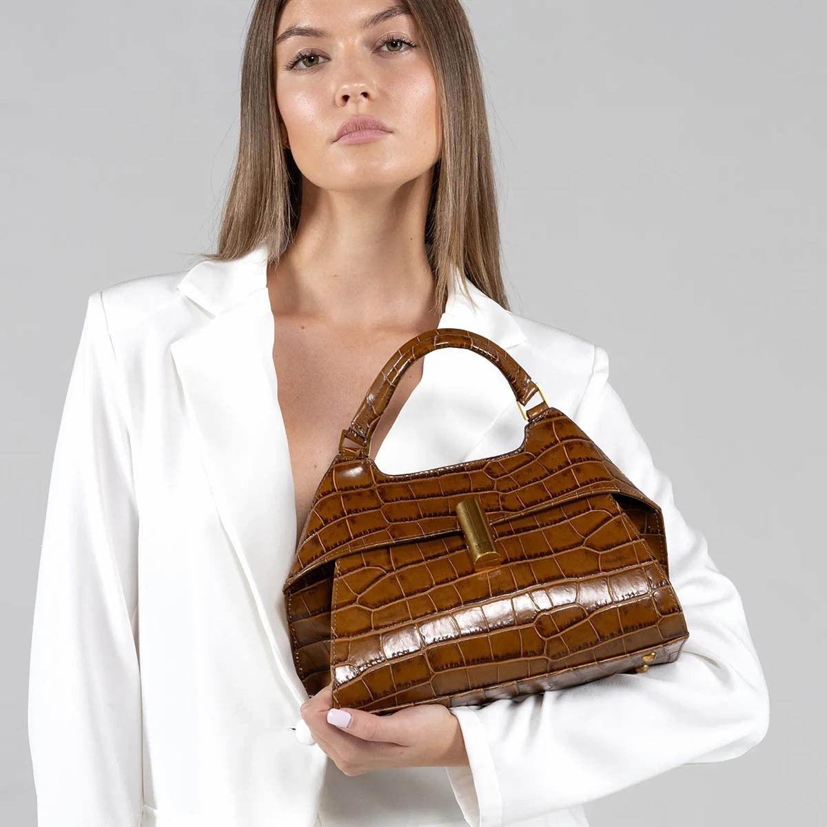 Arcadia Emma22 Croc Print Leather Medium Handbag