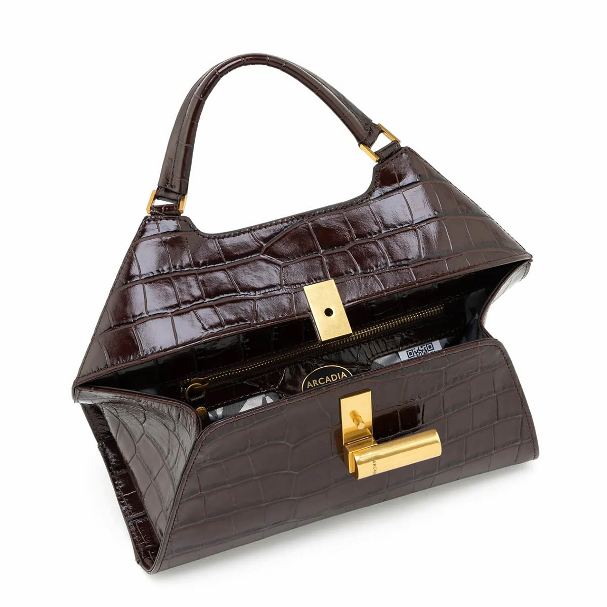 Arcadia Emma22 Croc Print Leather Medium Handbag