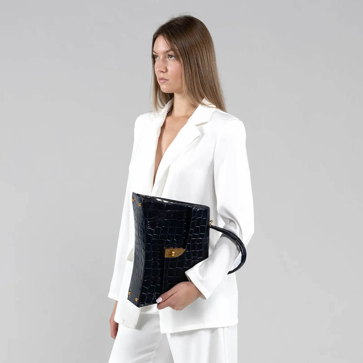 Arcadia Arco Croc Print Leather Large Grab Bag