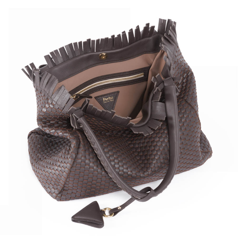 Parise 09 Woven Leather Fringes Large Hobo Bag