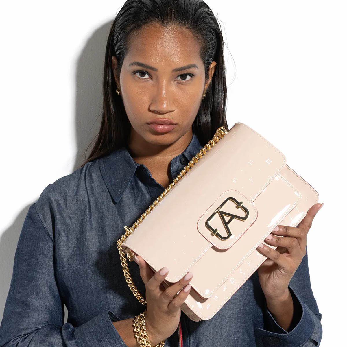 Arcadia Gianna Patent Leather Chain Shoulder Bag