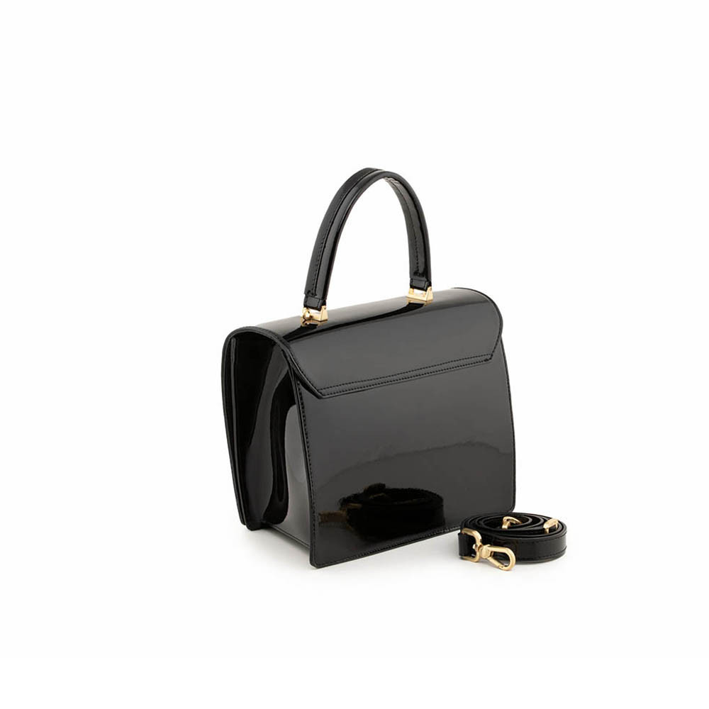 Arcadia Trapeze Smooth Patent Leather Grab Handbag