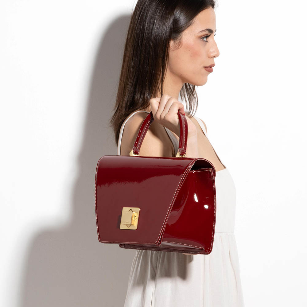 Arcadia Trapeze Smooth Patent Leather Grab Handbag