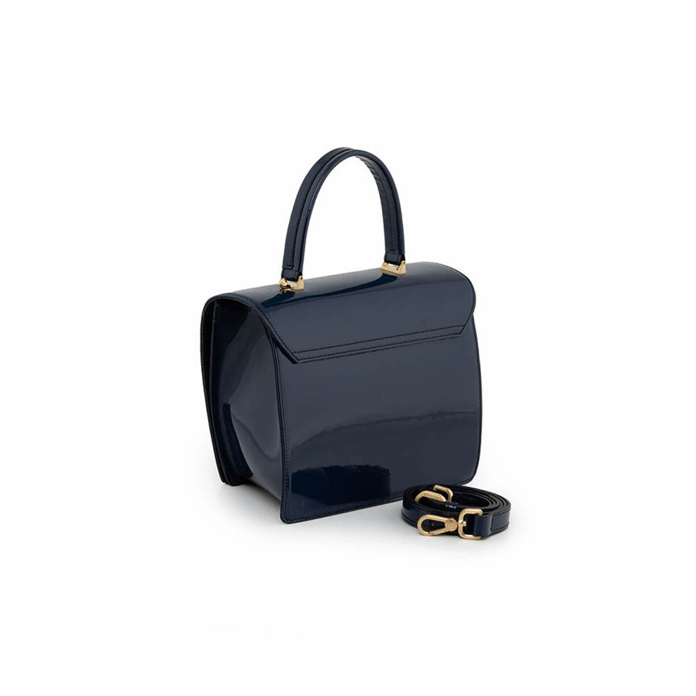 Arcadia Trapeze Smooth Patent Leather Grab Handbag