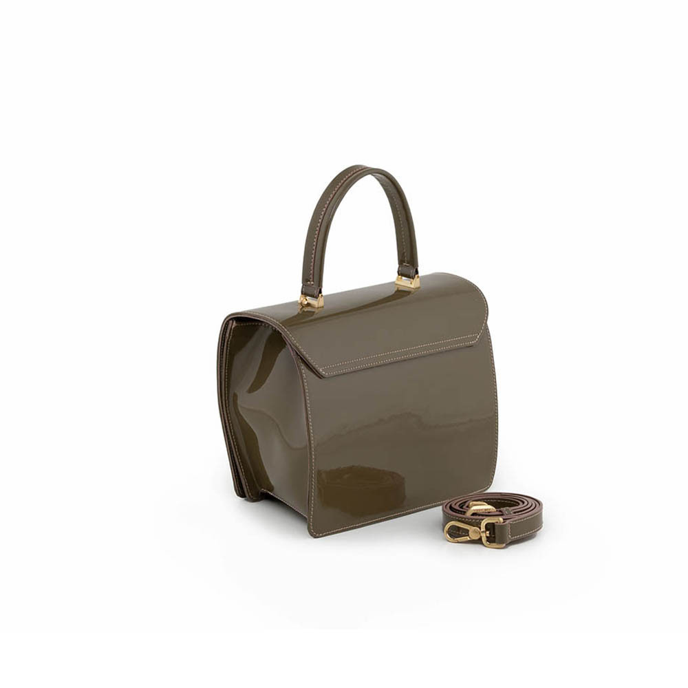 Arcadia Trapeze Smooth Patent Leather Grab Handbag