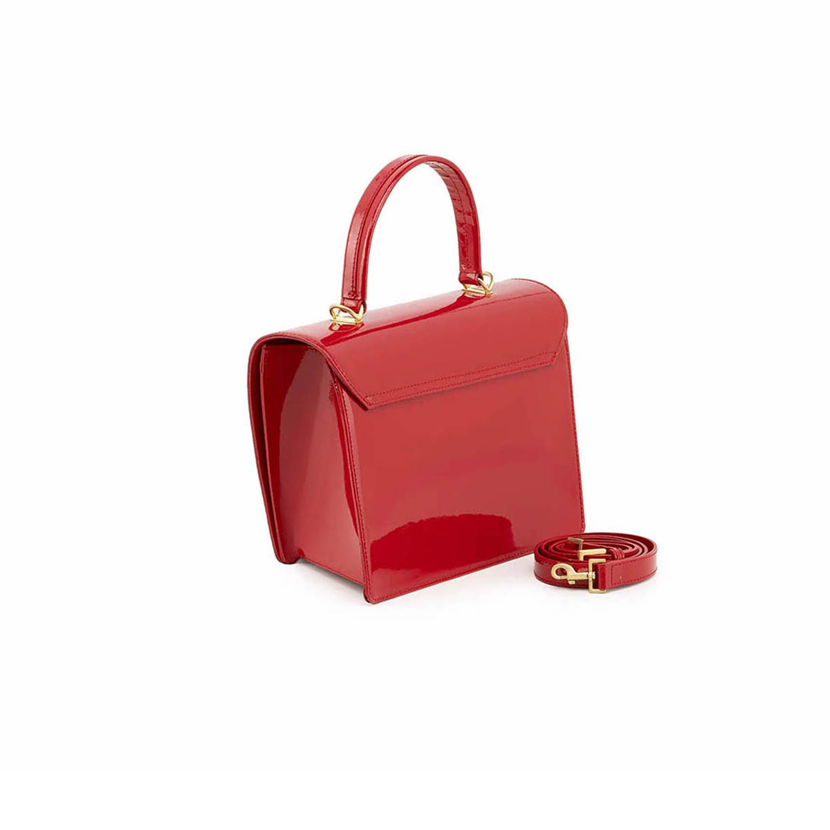 Arcadia Trapeze Smooth Patent Leather Grab Handbag