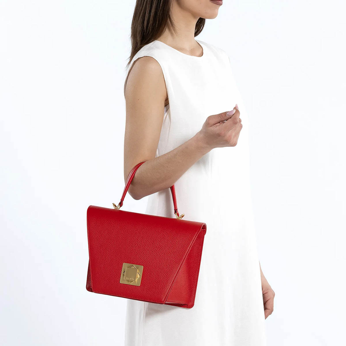 Arcadia Trapeze Pebble Leather Grab Handbag