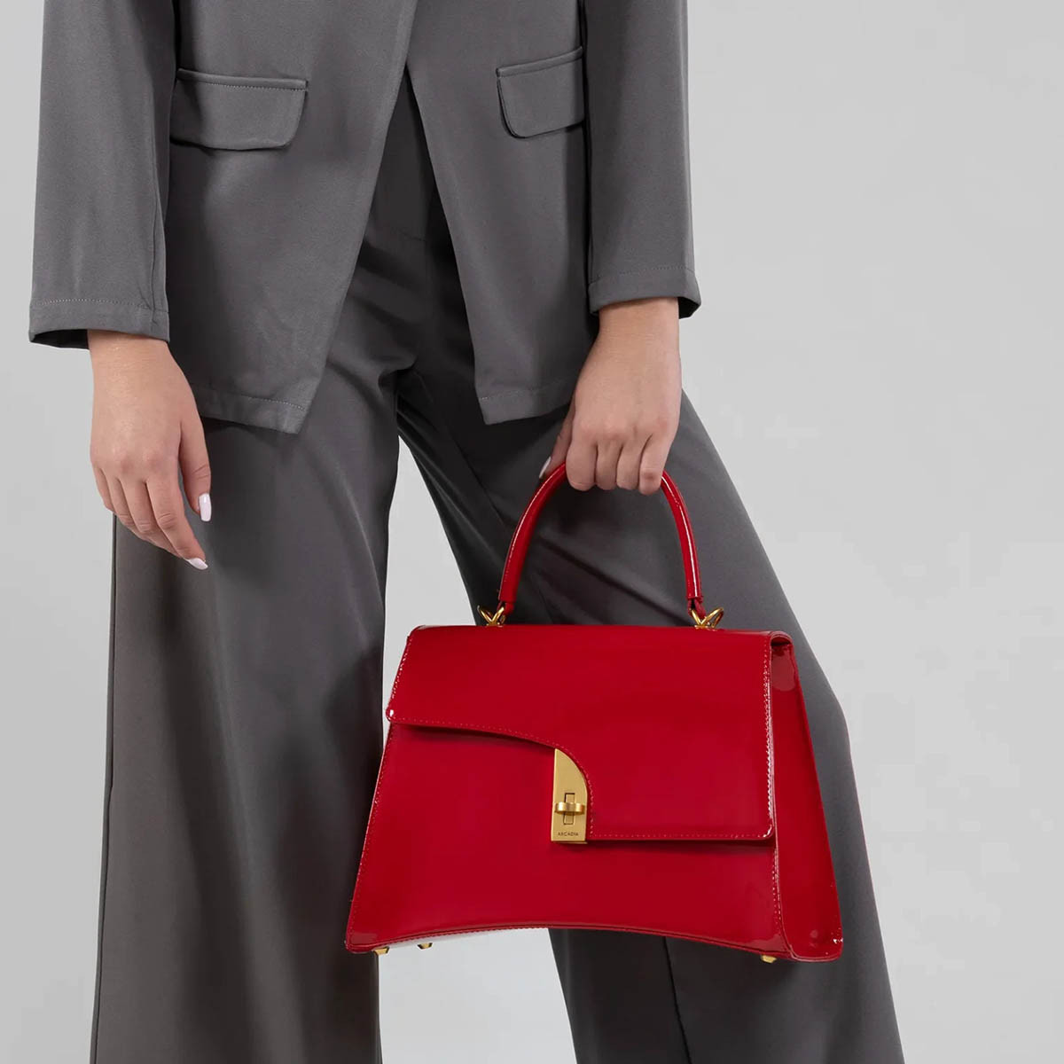Arcadia Arco Large Smooth Patent Leather Grab Bag