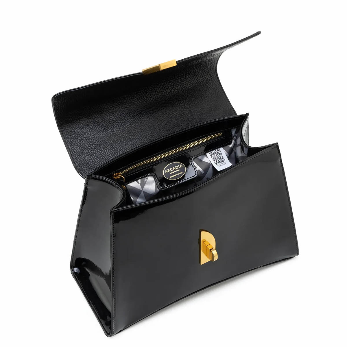 Arcadia Arco Large Smooth Patent Leather Grab Bag
