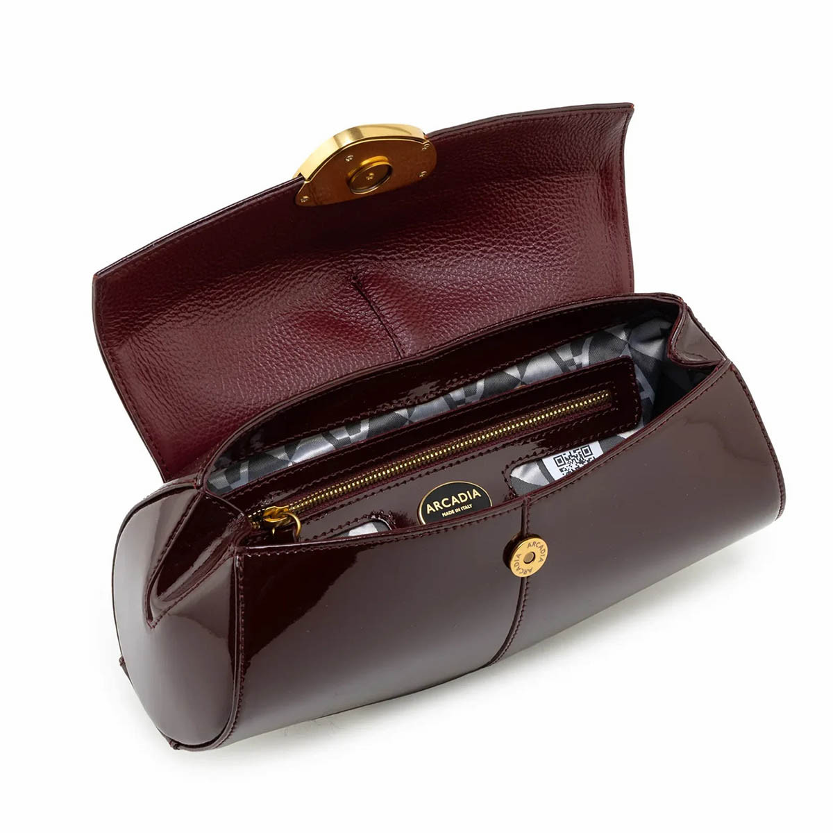 Arcadia Calipso Top Handled Patent Leather Compact Handbag