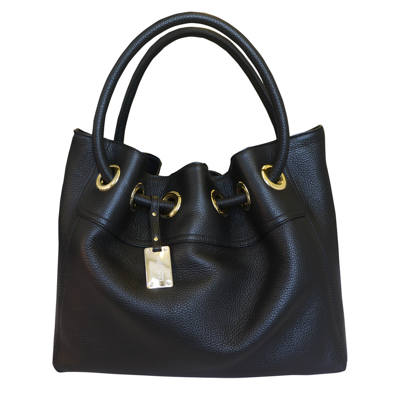 Carbotti Designer Italian Leather Hobo Handbag - Black - Attavanti