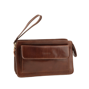 Chiarugi Italian Designer Leather Zip Man Bag - Brown