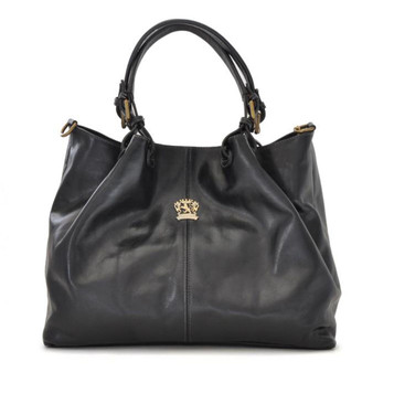 Pratesi Collodi Aged Leather Bucket Hobo Handbag Black