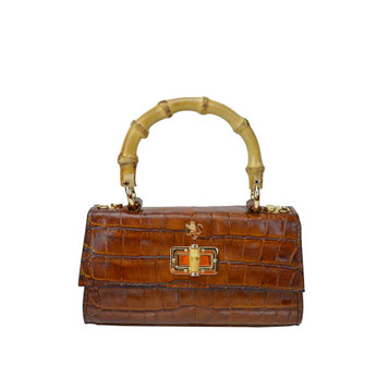 Pratesi Luci Italian Croc Leather Bambu Baguette Grab Bag - Brown