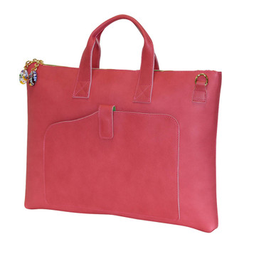 Terrida Veneto Italian Leather Slim Laptop Bag - Pink