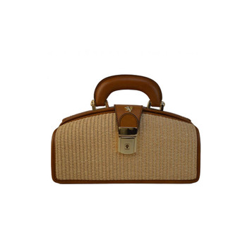 Pratesi Nana Brunelleschi Raffia And Aged Leather Handbag