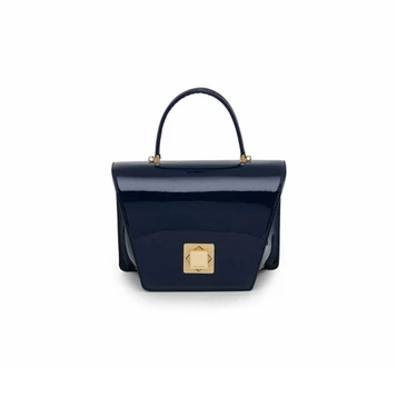 Arcadia Trapeze Smooth Patent Leather Grab Handbag 