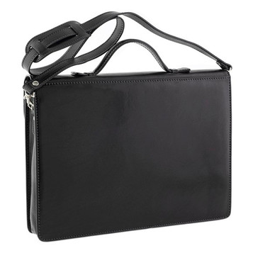 Chiarugi Top Zip Italian Medium Leather Briefcase - Black - Attavanti