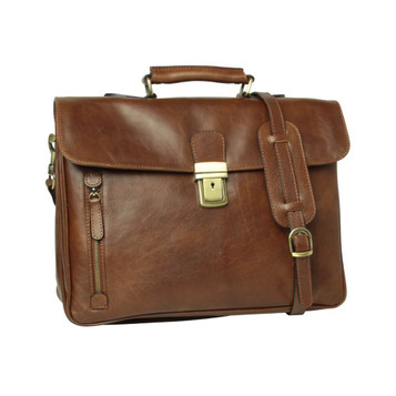 Old Angler Leather Flap Over Laptop Briefcase 